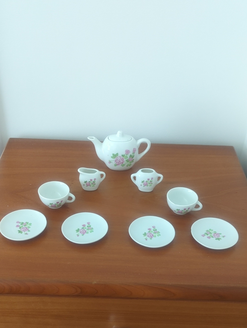 Vintage White Porcelain Mini Tea Set with Pink Floral Motif